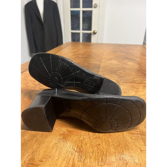 Vtg 90s Bandalino 8.5 M Black Leather Shoes Block Heel Career Old Money Chunky - Picture 10 of 10